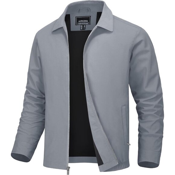 Men's Stylish Jackets Coat Gray Lightweight Casual Full Zip Up Pockets Golf